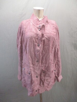 Nordstrom Caslon Size XL Womens Burgundy Cinch Waist Linen Utility Jacket 146