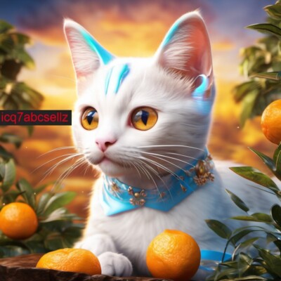 Digital Image  -Photo Wallpaper Background Desktop- Kawaii Cat in Orange Grove