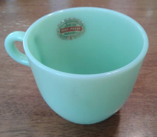 Vintage Fire King Jadite St Denis (1700 Line) Cup with label.  RARE!
