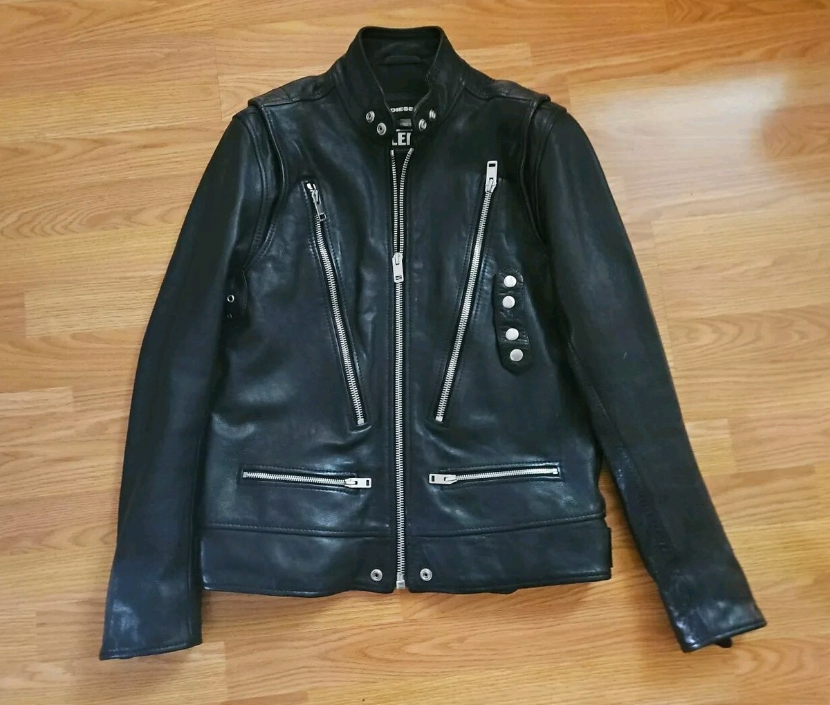 Diesel Mans Leather MA-1 MILITARY Bamber Jacket Black