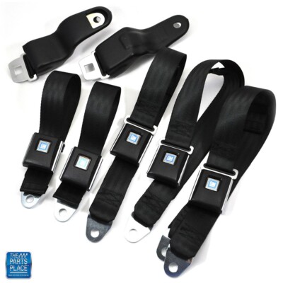 1967-1969 Camaro Firebird Retro Style Black Textured Seat Belts 2 Front 3 Rear 