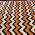 Vtg '70s Handmade Crochet Chevron Throw Afghan Fall YellowOrangeBrown 85”X 38”