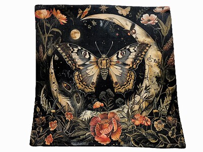 Lunar Moth Enchanted Forest Nature Tapestry Linen Throw Pillow Cover Home Decor