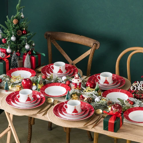 VEWEET Porcelain Christmas Dinnerware Set Round Tableware Set Service for 4/6 - Picture 25 of 25