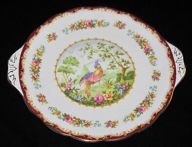 Royal Albert CHELSEA BIRD MAROON Handled Cake Plate, 8 3/4" - Picture 1 of 1