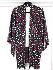 Vintage Japanese Silk Haori Kimono Jacket Black Burgundy Ivory Patterned Lined L