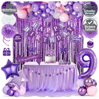 Geburtstagsdeko Lila 9. Geburtstag Happy Birthday Banner Luftballons Pompons