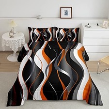 Orange Grey Black Comforter Set Geometric Spiral Pattern Queen Multi Ao14