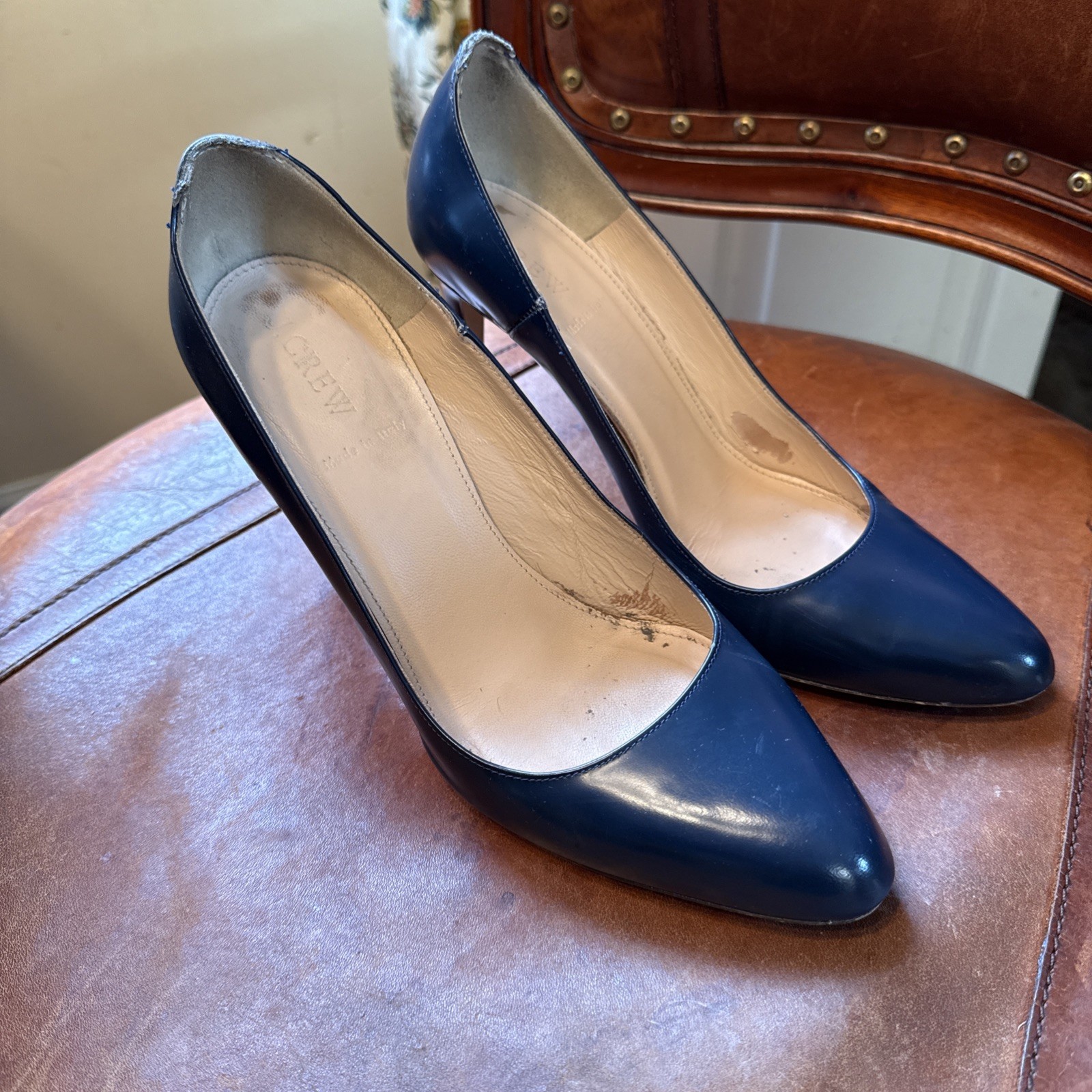 J Crew Made In Italy Navy Leather Pumps Women’s Size 9