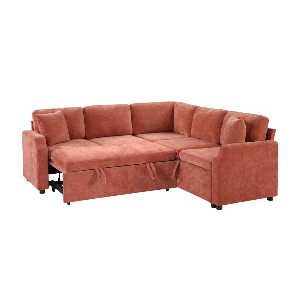Sectional Sofa Bed L-shaped Sectional 81.9" w Sofa Sleeper Hidden Storage Orange