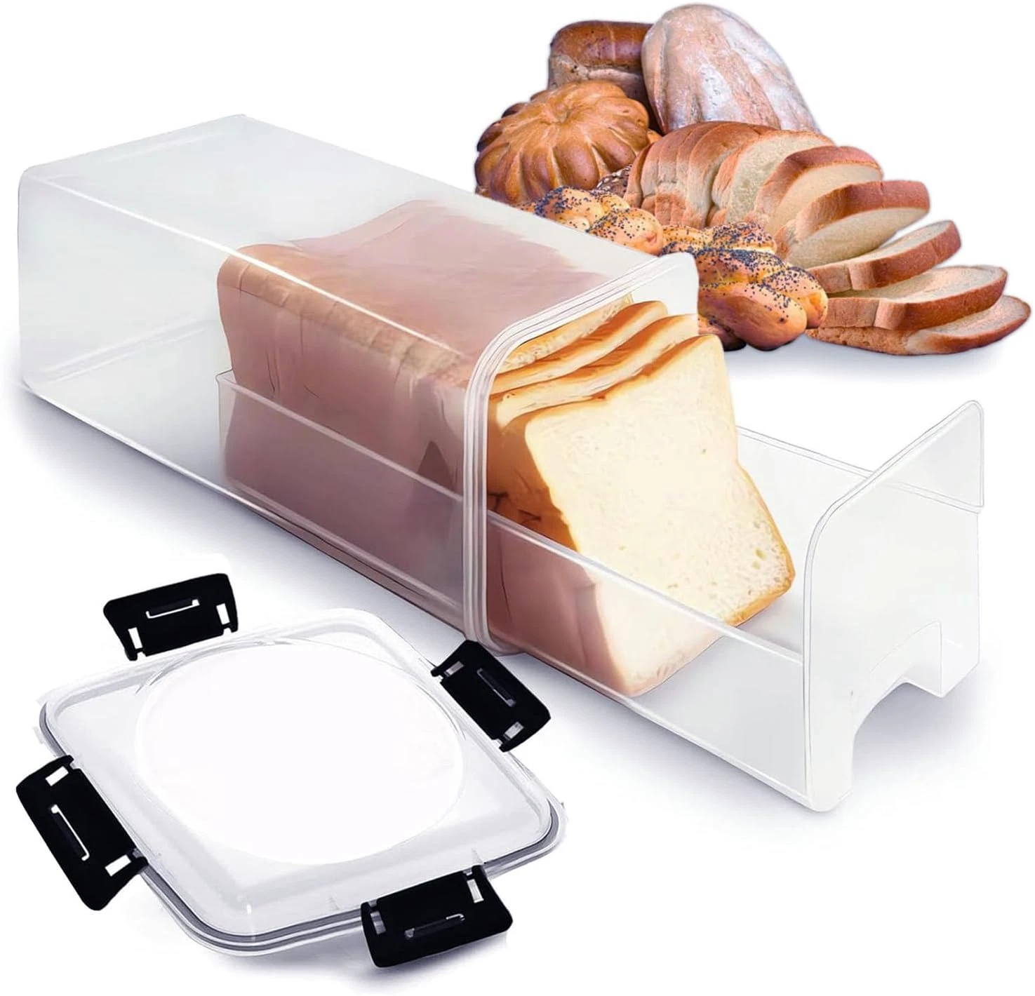 Slide-Out Bread Storage Container with Airtight Lid, Clear Plastic Bread Box