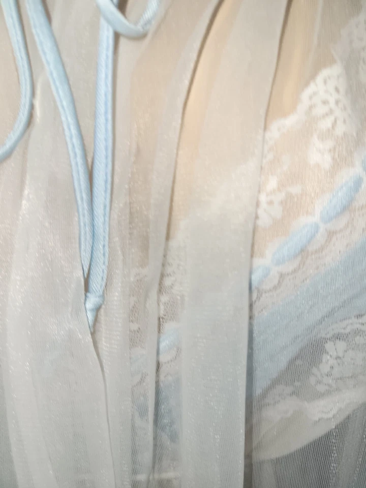Bom Usado Vintage Miss Elaine Longo Transparente Branco & Azul Conjunto Peignoir Bom 37.5-40 - Imagem 3 de 4