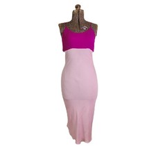 Vintage 90s Y2K Deadstock 2 Tone Pink Fuchsia Silk Nightgown Slip Dress Midi M