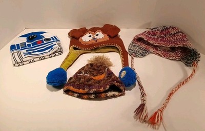 Flipeez Peek-a-Boo Monkey Action / R2D2 & 2 Knit Kids Beanies - Lot Of 4