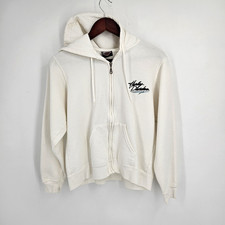 Vintage HARLEY DAVIDSON Women's Full Zip Hoodie Size Medium White Sweatshirt