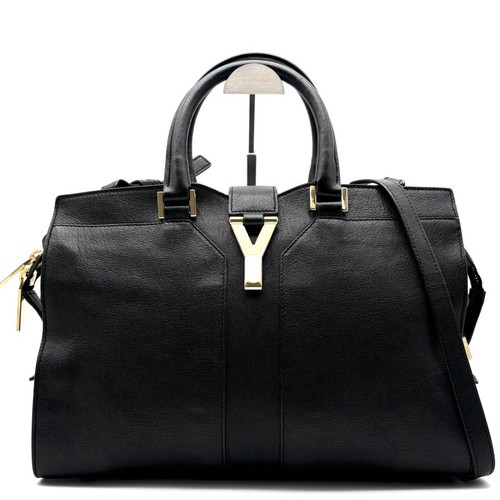 Yves Saint Laurent Cabas Chyc Black Leather 2Way Shoulder Bag Auth