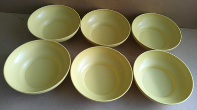 VTG Round Harvest Gold Tupperware # 890, Set of 6 Salad/Cereal Bowls