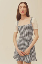 Reformation Black and White Gingham Print Tai Dress with Heart Buttons Size 0