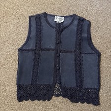 Vintage Scully Blue Suede/crochet Leather Vest Small