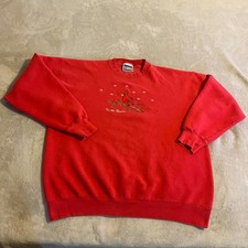 Vintage Hanes Red Cardinal Bird Embroidered Christmas Holiday Sweatshirt XL 90s