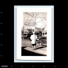 Old Vintage Photo STREET SCENE WOMAN THE CLASSIC CAR SIDEWALK