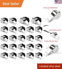 24-Pack Stainless Steel Whistles with Lanyards - Loud, Clear Sound for Coaches