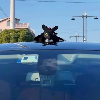 Toothless Dragon Cartoon Plush Doll Car Roof Exterior Decor Suction Cup Helmet