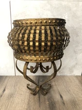 Vintage Wall Pocket Planter Gold Distressed Finish Wall Decor