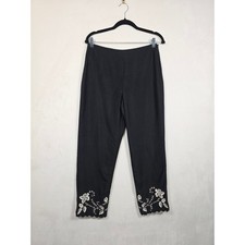 Ann Taylor Pants Womens 8 Black Silk Embroidered Hem Scalloped Edge Old Money