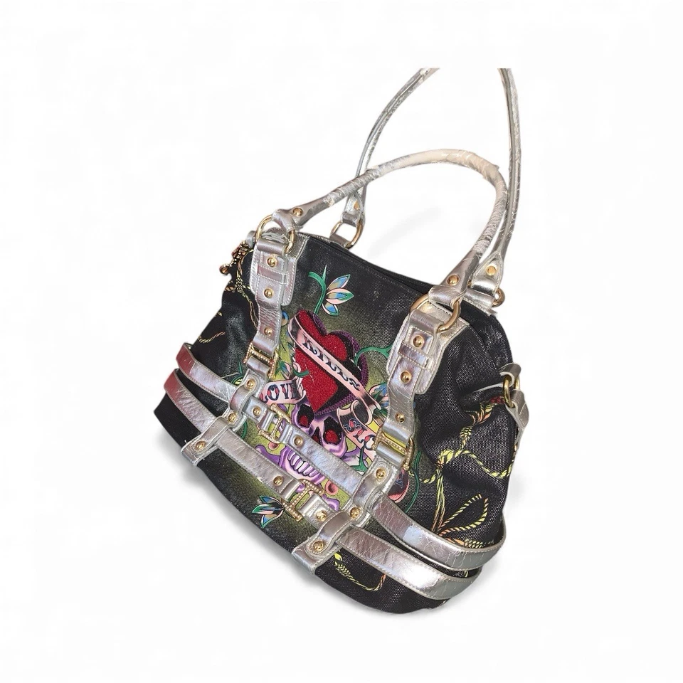 Bolsa satchel vintage Y2K Ed Hardy Love Kills Slowly - Imagem 4 de 4