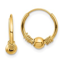 Kids 14k Yellow Gold Small Endless Hoop Bead Earrings, 12mm 7/16 in 