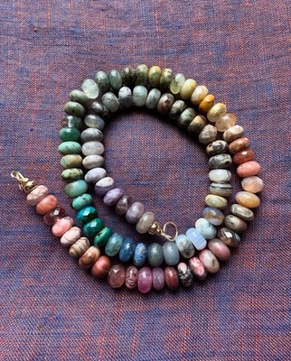 Earthy Textured Multi Gemstone Beaded Necklace 18  On Wire 14k Solid Gold