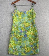 Kelly and Diane VTG 90s 100% Silk Floral Mini Dress Spaghetti Strap 8 Garden