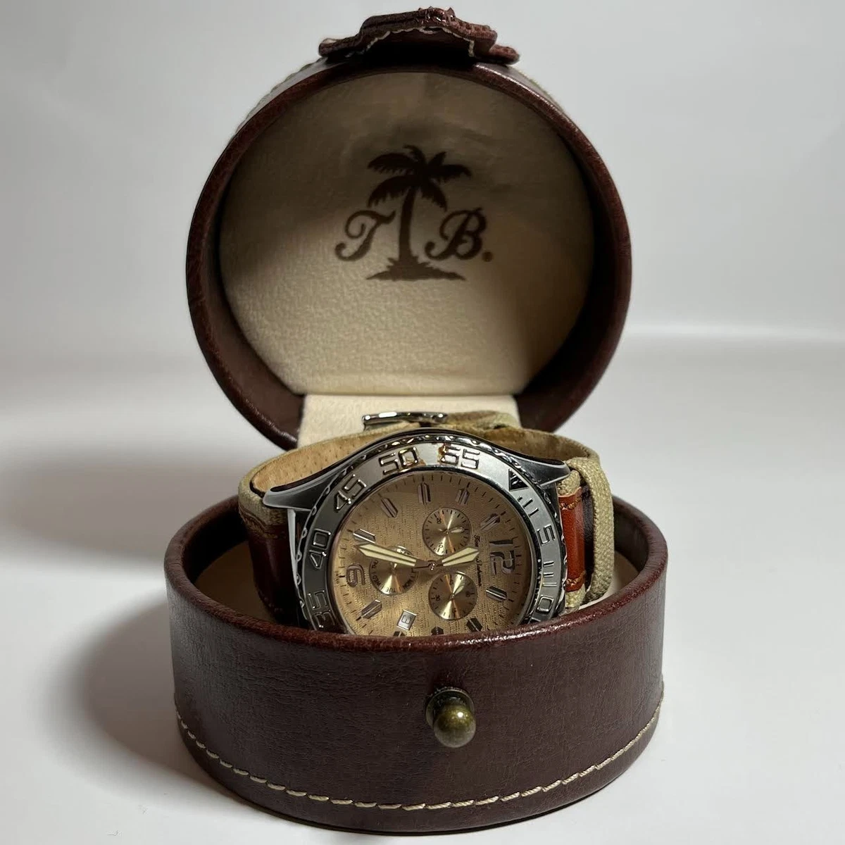 Tommy Bahama 268969SLV Men\'s Green Analog 5ATM Watch Brown Leather Strap Band Tommy Bahama Leather Wristwatches for sale | eBay main image 4