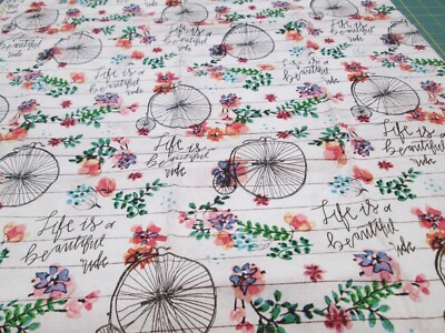 Vintage Bicycle Fabric -Life is a Beautiful Ride Floral David Textiles 1/2 YARD
