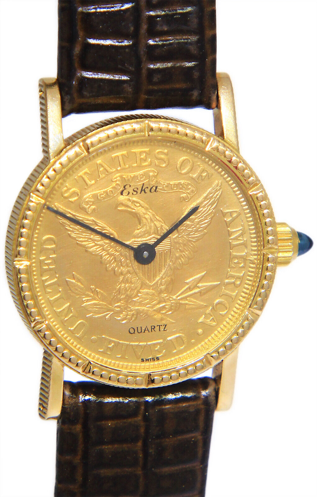 Eska USA $5.00 Gold Coin Ladies 18k Quartz Watch 1900