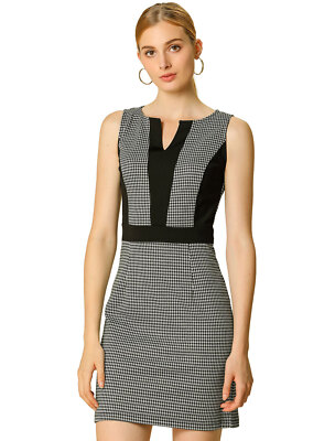 Allegra K Robes de Business Femmes Robe de Bureau sans Manches à Col en V avec Ceinture Robe Midi Trapèze Élégante Beige foncé XS