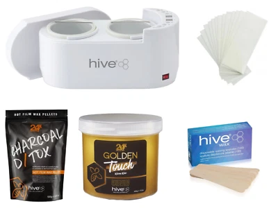 HIVE OF BEAUTY Hive Complete Full Wax Kit Inc Heater Wax Spatula & Strips Full Waxing Bundle UK