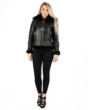 Ladies B3 Sheepskin Jacket Genuine Shearling Fur Hood Flying Aviator Raf Jacket