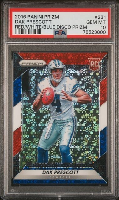 Dak Prescott 2016 Panini Prizm Red/White/Blue Disco PSA 10 GEM MINT Cowboys RC