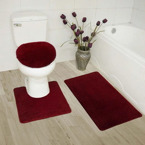 3Pcs Bathroom Bath Mat Contour Rug Set with Toilet Lid Cover,Ultra Soft,Non-Slip - Picture 8 of 23
