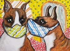 Boxer in Quarantine Mask Dog Pop Vintage Art 5 x 7 Signed Giclee Print