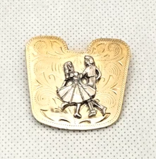Gold Tone Scarf Clip Square Dance Dancing Couple Bolo Clip Western Engraving
