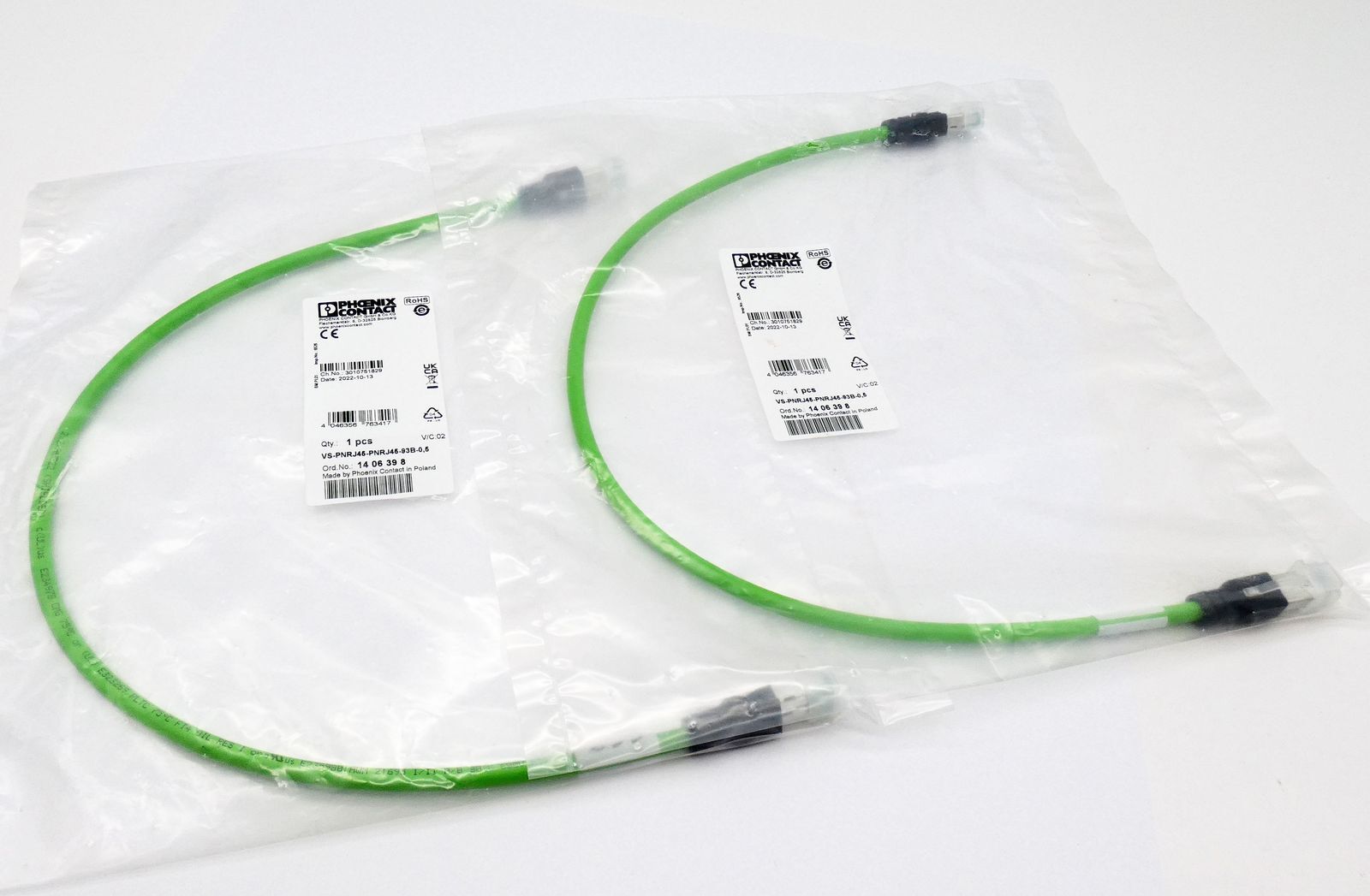 2x Phoenix Contact VS-PNRJ45-PNRJ45-93B-0.5 1406398 Patch Cable -Unused-