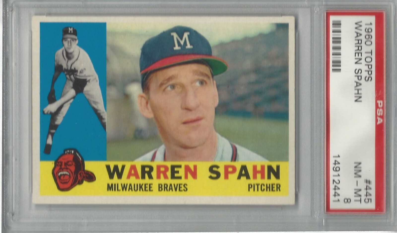 WARREN SPAHN 1960 TOPPS BASEBALL #445 NRMT-MT PSA 8