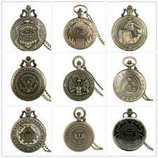 Bronze Retro Pocket Watch United States Theme Unisex Quartz Watches Long Chain