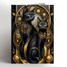 Cat birthday card, Cat lover card, Black cat card, 2 cats , Art deco