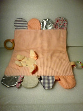 Modern Baby Bunny Lovey Pink White Floral Teether Rattle Security Blanket