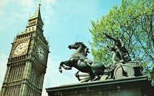 Big Ben and Queen Boadicea Statue, London United Kingdom UK Vintage Postcard