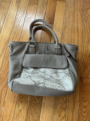 Jewell by 31 Thirty One Gifts Gray Faux Leather Tote Purse Bag
